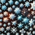 Abstract close-up of various schematic bright different sized intricated Christmas snow crystals