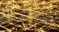 Abstract Golden Circuit Board Network with Glowing Connections and Nodes Royalty Free Stock Photo