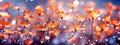 Abstract close-up of wild orange flowers and raindrops falling mid-air