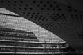 Abstract closeup black-and-white photo of modern architecture facade details. Business office. Royalty Free Stock Photo