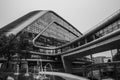 Abstract closeup black-and-white photo of modern shape architecture building. Bionic facade. Business office.