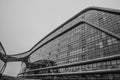 Abstract closeup black-and-white photo of modern shape architecture detail. Bionic facade.