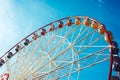 Closeup ferris wheel on blue sky art copyspace