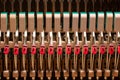 Abstract closeup of the interior of an upright piano