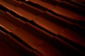 Abstract closeup metal profile roof-tile at sunset. Royalty Free Stock Photo