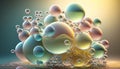 Abstract closeup of water bubbles. Shiny sudsy reflective droplets. Wallpaper background.