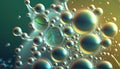 Abstract closeup of water bubbles. Shiny sudsy reflective droplets. Wallpaper background.