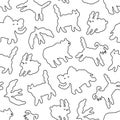 Abstract cloud animals in the sky, outlined vector pattern