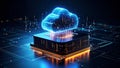 Abstract cloud computing concept with glowing digital cloud and circuit board Royalty Free Stock Photo