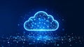 Abstract cloud computing concept with glowing digital network connections on blue background Royalty Free Stock Photo