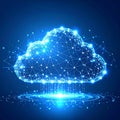 Abstract Cloud Computing Concept Glowing Dots and Lines in Dark Blue Backdrop Royalty Free Stock Photo