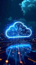 Abstract Cloud Computing Concept with Glowing Network Connections and Digital Data Royalty Free Stock Photo