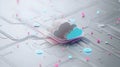 Abstract Cloud Computing Concept With White Clouds And Digital Circuit Connections On A Minimalistic Background Royalty Free Stock Photo