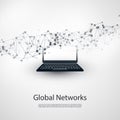 Abstract Cloud Computing and Global Network Connections Concept Design with Laptop Computer, Wireless Mobile Device Royalty Free Stock Photo