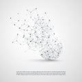 Abstract Cloud Computing and Network Connections Concept Design with Transparent Geometric Mesh, Wireframe Sphere- Illustration in