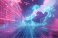 Abstract Cloud Computing Network: Digital Sky, Futuristic Technology, Global Connection, Data Flow, Server Nodes, Royalty Free Stock Photo