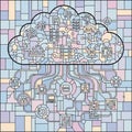 Abstract Cloud Computing Network with Interconnected Technology Icons Royalty Free Stock Photo