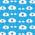Internet of Things or Cloud Computing Design Concept with Connected Clouds, Icons Representing Various Smart Devices and Services