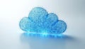 Abstract cloud computing tech with blue wireframe graphics. Digital data storage system concept. Modern tech, global connection, Royalty Free Stock Photo