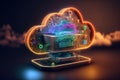 Abstract cloud computing technology concept. Cloud Computing, Data Center, Server Rack, Connection In Neural Network, Technology. Royalty Free Stock Photo