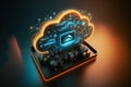 Abstract cloud computing technology concept. Cloud Computing, Data Center, Server Rack, Connection In Neural Network, Technology. Royalty Free Stock Photo