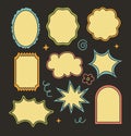 Abstract cloud and flower shapes sticker pack for text. Groovy funky flower, bubble, star, waves in trendy retro 70s style