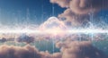 Cloud Computing Connection with Digital Waves on Sky, Data Transmission Royalty Free Stock Photo