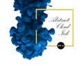 Abstract cloud ink. Blue color and yellow border. Water paint, a Royalty Free Stock Photo