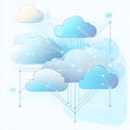 Abstract Cloud Network Interconnected Light Blue Clouds on White Background Royalty Free Stock Photo