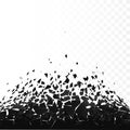 Abstract cloud of pieces and fragments after explosion. Demolition black surface. Shatter and destruction effect. Vector