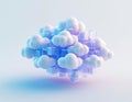 Abstract cloud structure made of interconnected digital blocks, minimal white background. Royalty Free Stock Photo