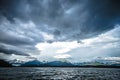 Abstract cloudy waterscape AND MOUNTAIN RANGE IN ALASKA Royalty Free Stock Photo