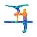 Abstract coach training young gymnast to balance on gymnastics beam Royalty Free Stock Photo