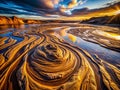 Abstract Coal Pit Wash Swirls Exploring the Intricate Textures and Fluid Dynamics of a Mining Wash Captured with
