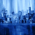Abstract coastal city in classic blue color creative background