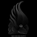 Abstract cockatoo head, white lines on black background, line art, isolated