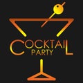 abstract cocktail party logo with martini glass on dark background Royalty Free Stock Photo