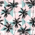 Abstract coconut trees on geometrical rhombus background Royalty Free Stock Photo