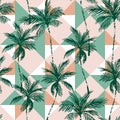 Abstract coconut trees on geometrical rhombus background Royalty Free Stock Photo