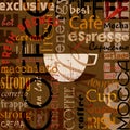 Abstract coffee background, design template with word/letter, paint strokes and splashes