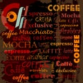 Abstract coffee background, with word, letter, design template, paint strokes and splashes