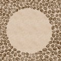 Abstract coffee beans and brown brush stroke circle frame background.