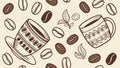 Abstract Coffee Cups & Beans Pattern, vector design Generative AI Royalty Free Stock Photo