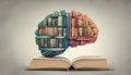 Abstract Cognitive Concept , Books Forming Brain Shape, Symbolizing Wisdom, Mental Exercise