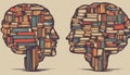 Abstract Cognitive Concept , Books Forming Brain Shape, Symbolizing Wisdom, Mental Exercise