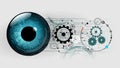 Abstract cogs eye future circuit technology security system background, vector illustration.