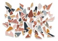 Abstract collage of broken ceramic shards and geometric shapes transparent background Royalty Free Stock Photo