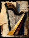 Abstract collage of a harp. Generative AI.