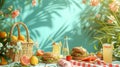 An abstract collage of picnic items with baskets, sandwiches, and refreshing lemonade, capturing summertime bliss. Royalty Free Stock Photo