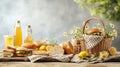 An abstract collage of picnic items with baskets, sandwiches, and refreshing lemonade, capturing summertime bliss. Royalty Free Stock Photo